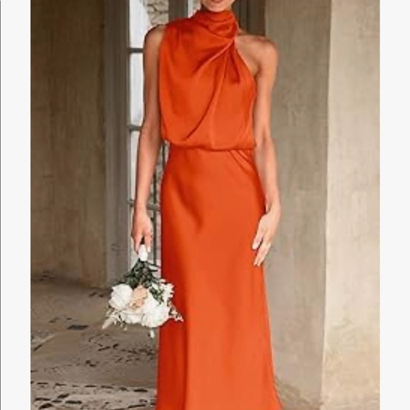 Elegant Orange Sleeveless Dress Large - Picture 3 of 6